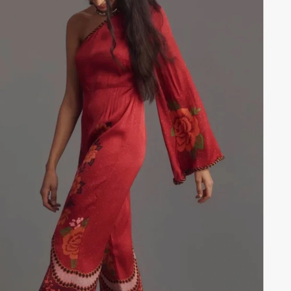 Farm Rio x Anthropologie Red Floral One-Shoulder Jumpsuit - Picture 3 of 8